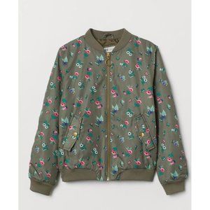 H&M Girls Army Green Patterned Bomber Jacket‎ Size 4-5 Years